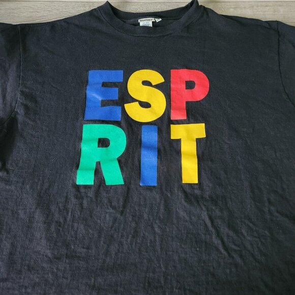 Esprit  Vintage 90s Sport T Shirt Single Stitch XL Black Crew Spell Out Logo USA - Picture 7 of 14